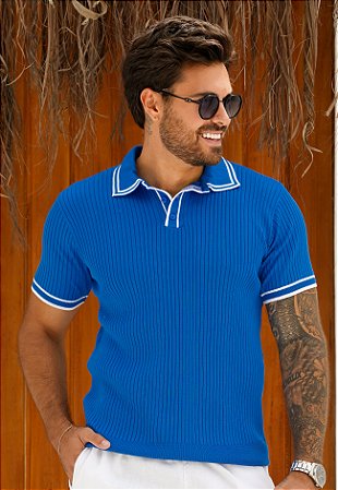 Camiseta Tricot Bicolor Azul Celeste