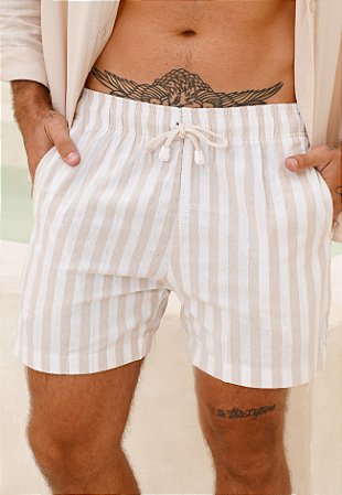 Shorts Linho Listrado Nude