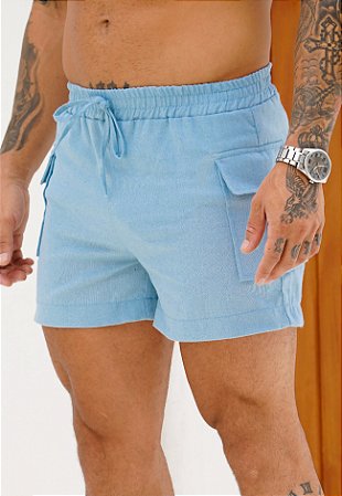 Shorts Linho Cargo Azul Bebê