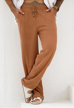 Calça Pantalona Linho Caramelo
