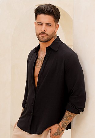 Camisa Oversized Viscolinho Preta