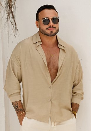 Camisa Oversized Viscolinho Areia