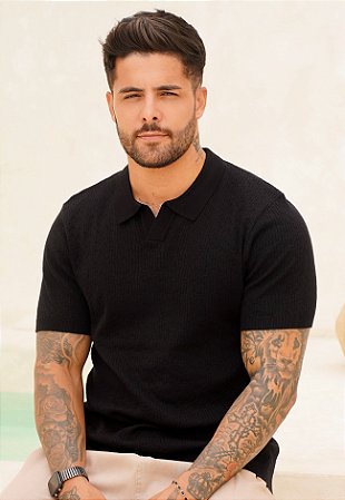 Camiseta Polo Texturizada Preta