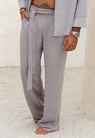 Calça Pantalona Linho Cinza Mescla
