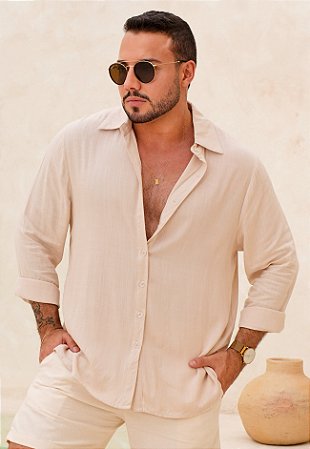Camisa Oversized Viscolinho Areia