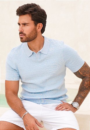 Camiseta Polo Texturizada Azul Bebê