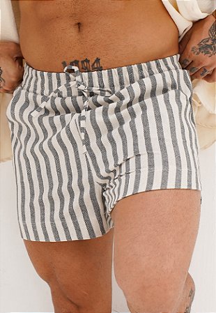 Shorts Linho Listrado Cinza