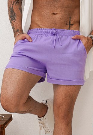 Shorts Barra Italiana Linho Lilás