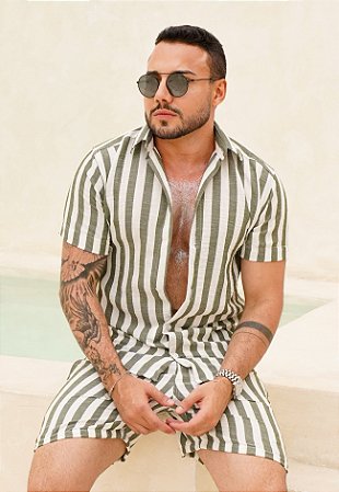 Conjunto Linho Listrado Verde