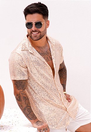 Camisa Paetê Dourado Champagne