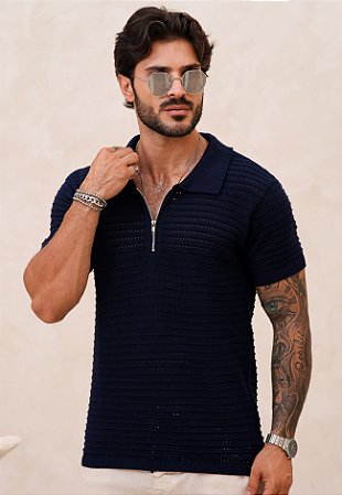 Camiseta Polo Tricot Modal Azul Marinho