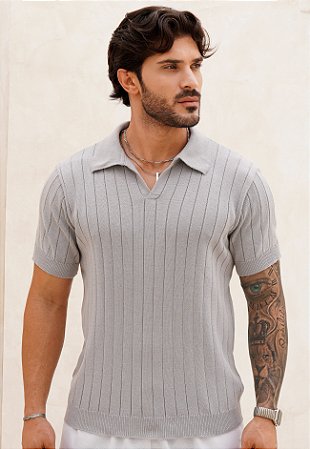 Camiseta Polo Tricot Cinza Mescla