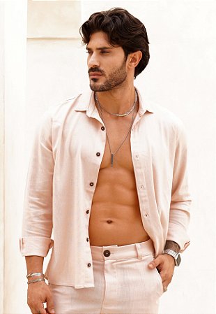 Camisa Linho Rosa Bebê