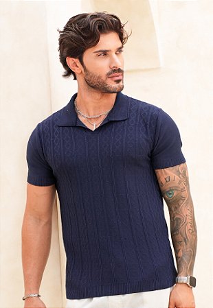 Camiseta Polo Tricot Azul Marinho