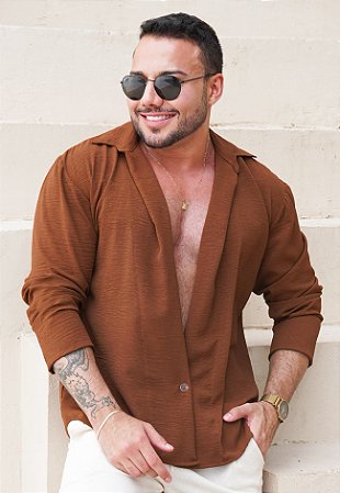 Camisa Capri Manga Longa Marrom Chocolate