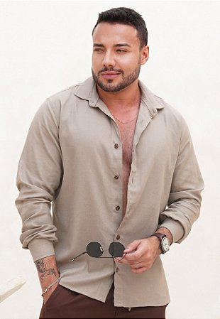 Camisa Linho Manga Longa Caqui