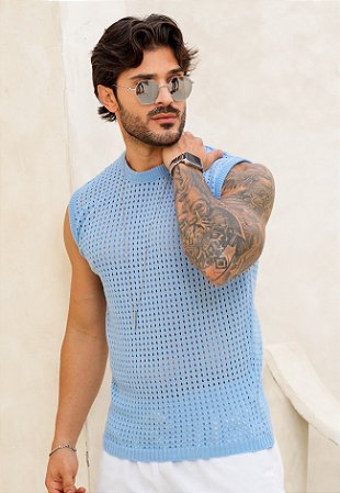 Regata Tricot Azul Bebê