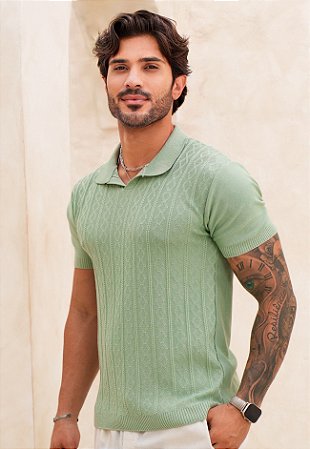 Camiseta Polo Tricot Texturizada Verde Menta