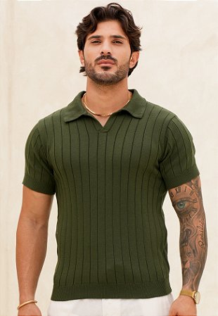Camiseta Polo Tricot Verde Militar