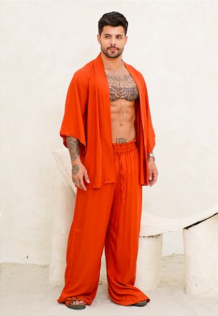 Conjunto Kimono + Calça Laranja