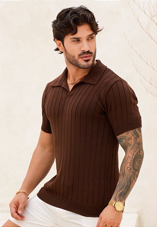 Camiseta Polo Tricot Marrom Café