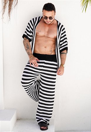 Conjunto Tricot Bicolor Preto