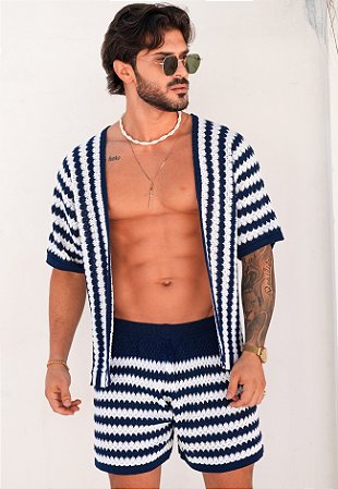 Conjunto Tricot Bicolor Azul Marinho