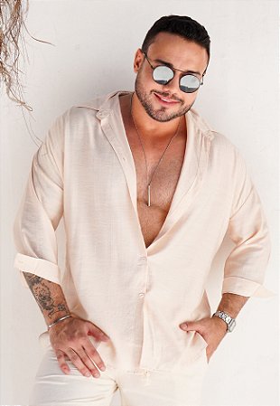 Camisa Oversized Manga 3/4 Marfim