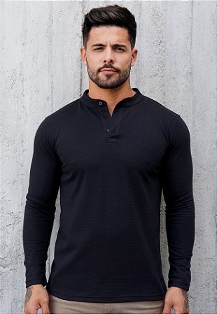 Blusa Manga Longa Texturizada Preta