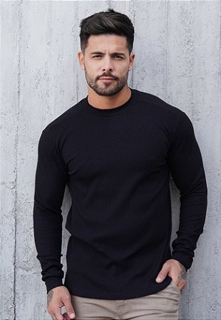 Suéter Algodão Canelado Preto