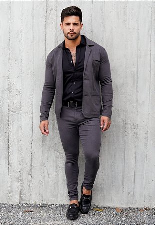 Conjunto Alfaiataria (Blazer + Calça) Cinza Grafite