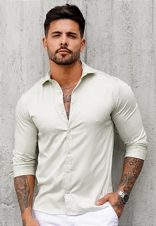 Camisa Social Acetinada Verde Menta