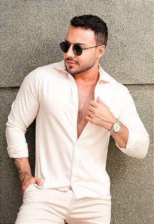 Camisa Social Acetinada Bege