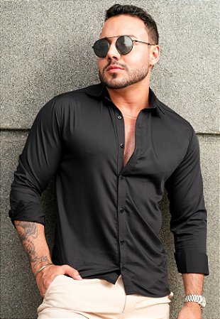 Camisa Social Acetinada Preta