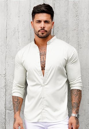 Camisa Social Gola Padre Acetinada Verde Menta