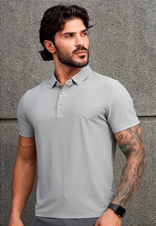Camiseta Polo Dry Fit Cinza Mescla