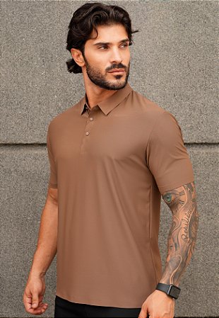 Camiseta Polo Dry Fit Marrom Chocolate