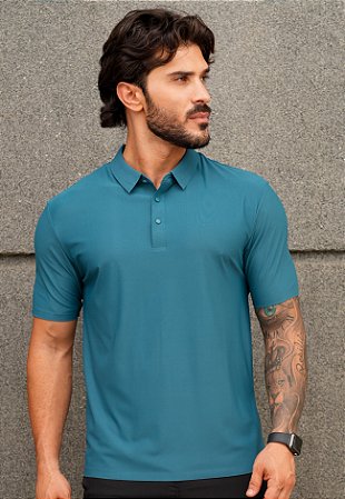 Camiseta Polo Dry Fit Azul Turquesa