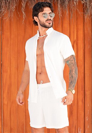 Conjunto Linho Gola Padre Off White