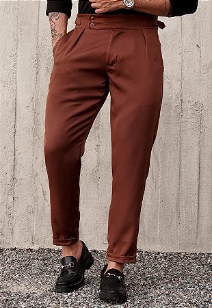 Calça Alfaiataria Ajuste Lateral Marrom (SOB ENCOMENDA – leia a descrição)