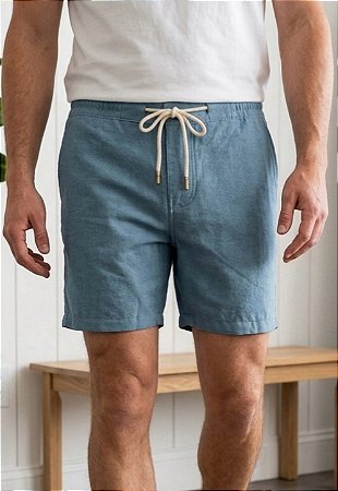 Shorts Alfaiataria Linho Azul Jeans