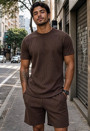 Conjunto Texturizado Marrom Café