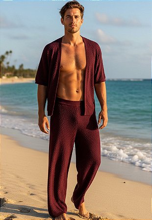 Conjunto Tricot Vermelho Marsala