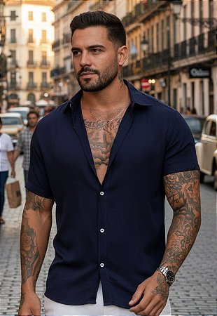 Camisa Viscose Azul Marinho