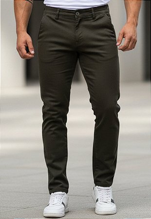 Calça Alfaiataria Sarja Verde Musgo