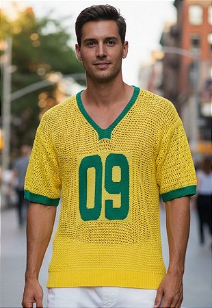 Camiseta Tricot Gola V Brasil