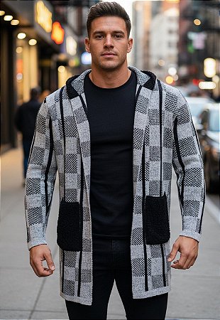 Cardigan Tricot Quadriculado