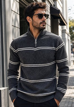 Suéter Tricot Gola Zíper Bicolor