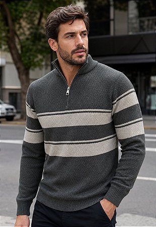 Suéter Tricot Gola Zíper Bicolor
