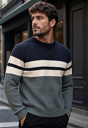 Suéter Tricot Texturizado Tricolor Nordic